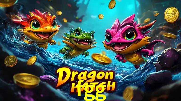 Arte promocional do jogo Dragon Hatch com três adoráveis dragões bebês nadando entre moedas de ouro, um dos slots mais divertidos para jogar no cassino fgg.