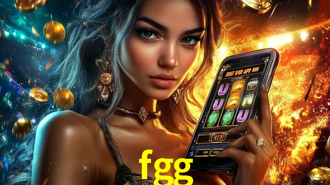 Mulher elegante mostrando um jogo de caça-níqueis em seu smartphone, destacando a experiência de cassino móvel oferecida pelo aplicativo fgg.