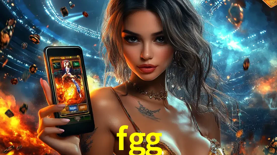 Mulher segurando um celular com um jogo de slot em destaque, tendo como fundo um estádio vibrante, simbolizando a emoção de jogar no cassino móvel fgg.